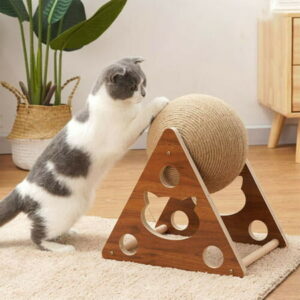 KingFurt 1Set Natural Sisal Pet Scratching Ball Interactive Solid Wood Cat Scratcher Toy