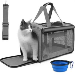 XUEYU Portable Cat Carrier, Pet Travel Carrier Bag Collapsible for Small Medium Dogs Cats up to 20LB with a Bowl, TSA Airline Approved