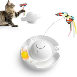 Cat Toys 3-in-1 Smart Interactive Electronic Kitten Toy, Fluttering Butterfly, Bell Track Balls, Indoor Exercise Cat Kicker,3 AA Batteries Required(Bright White)