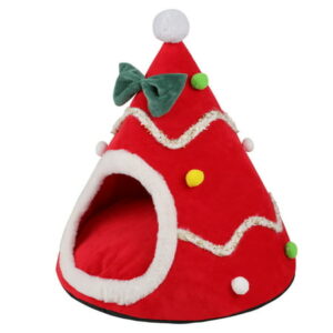 Lucky Monet Pet Cat Cave Bed Kitty Tent House Nest for Small Dog Christmas Tree Shape