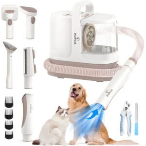 KTS Dog Grooming Vacuum Kit, Pet Grooming Vacuum Kit with 7 Grooming Shedding Tools & Powerful Suction & Low Noise, Picks Up 99% Pet Hair, for Trimming Thick & Thin Dogs Cats Animals Pet Hair