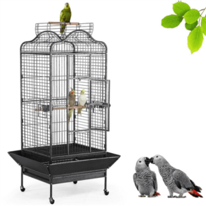 Extra Large Bird Cage with Rolling Stand, 3 Feeding Bowls and 2 Perches, Black