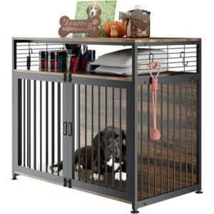 ABORON Wooden Large Dog Crate Furniture, 33/41 InchHeavy Duty Dog Cages for Medium/ Small Dogs Indoor, Super Sturdy Dog Kennel with Storage