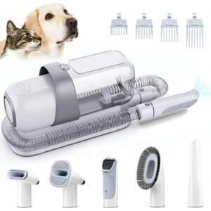 Dog Grooming Kit Low Noise Grooming Clippers 2.3L Vacuum Suction 99% Hair with 5 Grooming for Dog Cat Vacuum for Shedding Grooming (Grey & White)