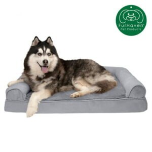 FurHaven Pet Products | Memory Foam Plush & Suede Sofa Pet Bed for Dogs & Cats, Gray, Jumbo