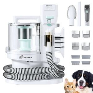 KIDKEN Pet Grooming Kit and Vacuum， 11000Pa and 4 Pet Grooming Clippers Tools, 3.5L Large Capacity Pet Hair Collection Box ,White