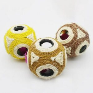 Clearance! Pet Cat Toy Six-hole Sisal Ball Cat Scratching Grinding Claw Ball with feathers and bells 12cm in diameter Hole diameter 3.5cm