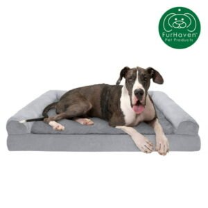 FurHaven Pet Products | Memory Foam Plush & Suede Sofa Pet Bed for Dogs & Cats, Gray, Jumbo Plus