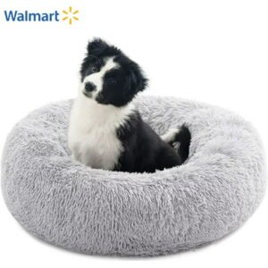 Nisrada Calming Donut Pet Bed for Dog & Cat, Anti-Anxiety, Self Warming, Cozy Soft Puppy Plush Round Bed, Washable Kennel Nest