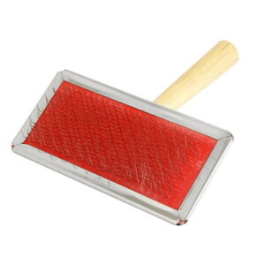 Wooden Grip Dog Cat Pet Fur Grooming Comb Brush Shedding Tool Red Silver Tone