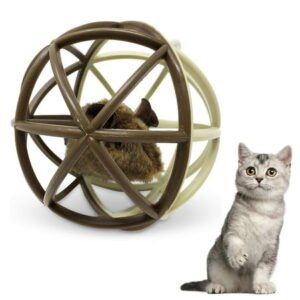 Carkira Cat Toy Ball Cage Plush Mouse Toy Simulation Mouse Sound Rollable Interactive Cat Toy
