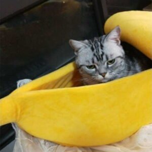 Stylish Pet Dog Cat Banana Bed House Pet Boat Dog Cute Cat Snuggle Bed Soft Yellow cat Bed Sleep Nest for Cats Kittens