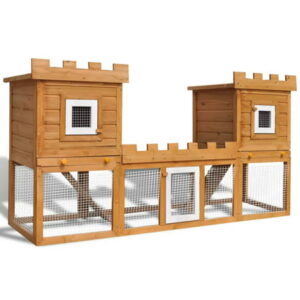 Kepooman Outdoor Pet Cage Double House for Small Animals, Brown