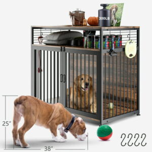 LILYPELLE Dog Crate Furniture, Heavy Duty Dog Cage Indoor Dog Kennel Furniture Style, Double Doors Dog House for Small/Medium/Large Dog