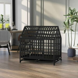 Ankway Heavy Duty Dog Crate Cage Kennel Strong Metal Frame Kennel Durable Indoor & Outdoor Kennel for Large Dogs, Easy to Assemble and Move with Four Wheels