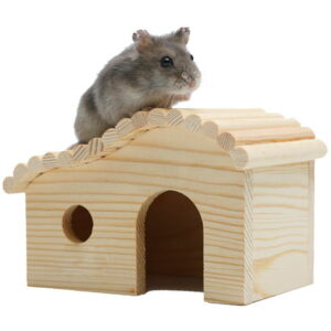 Wooden Hut Moveable Play House Nest Habitat for Hamster Pet Mice Small Animal(As Shown)