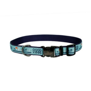 Life is Good® Canvas Overlay Dog Collar, Blue Good Vibes, 5/8″ x 12-18″