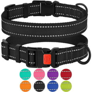 Reflective Dog Collar Safety Nylon Collars for Small Dogs Puppy with Buckle, Black