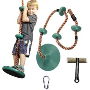 RedSwing Tree Climbing Rope with Platform and Disc Swing Seat, Children Tree Disc Swing Safety for Outside Inside, Bonus Hanging Strap & Carabiner