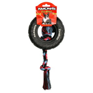 Mammoth TireBiter Small 6″ Rubber Tire Dog Toy with Rope, Assorted colors