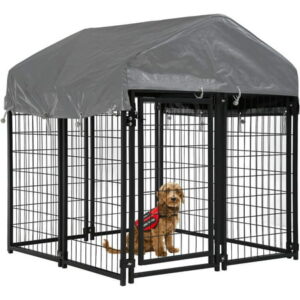 4 x 4 x 4.4 Ft Heavy Duty Large Dog Kennel Outside, Outdoor Dog Pen for Outside with UV Protection Waterproof Cover and Roof Metal Dog Crate 6ft Tall Dog Kennels and Crates for Large Dogs