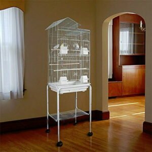 Large 62″ Bird Flight House Parrot Home With Rolling Stand Breeding Travel Cage with Side Nesting Doors For Aviary Budgie Canary Parakeet Cockatiel Lovebird Finch