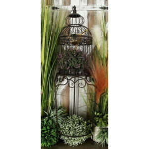 DecMode Indoor Outdoor On Removable Stand Black Metal Birdcage with Latch Lock Closure and Top Hook