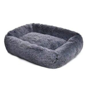 Rectangle Plush Dog Bed Cat Beds for Small Dogs,Washable Medium Pet Beds Medium（26x22x7in,Under 25 lbs）, Darkgrey