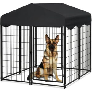 FINE MAKER Large Dog Kennel Dog House Heavy Duty Metal 50″ Dog Crate Cage Waterproof Cover and Invisible Lock Foldable for Large to Small Dog Outdoor/Indoor