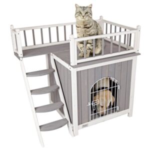 Petsfit Dog Cat Houses for Indoor with Side Window Connect The Pet Stairs Modern Grey