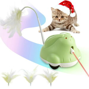 Automatic Cat Toys for Indoor Cats Replace Feather,Rechargeable Kitten Toys for Carpet,Robotic Cat Feather Toys with Laser,Motorized Pet Electric Toys, Remote Cat Toy Exercise(Green)