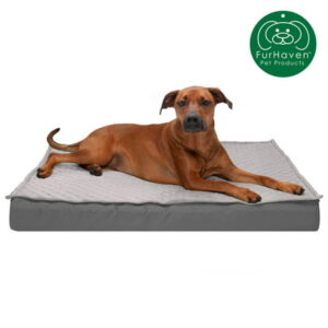 FurHaven Pet Products | Memory Foam Orthopedic Quilt Top Convertible Indoor, Outdoor Water-Resistant Bed for Dogs & Cats, Gray, Jumbo