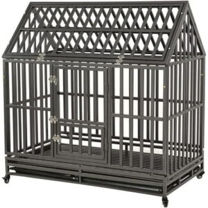 Best Pet Heavy Duty Dog Crate Dog Cage 42” Extra Large Dog Crate Kennel for Large Dogs, Folding Metal Dog Crate W/Divider & Tray Double Doors , Black