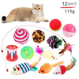 FunChaos 12 Pack Cat Toys for Indoor Cat, Interactive Kitten Toy, Feather Toys, Cat Toy Wand, Mice, Ball Toys for Cat, Puppy, Kitty