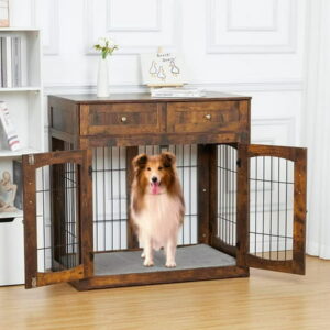 Shininglove Dog Crate Furniture with Storage & Cushion, 31.5inch Wooden Dog House Kennelfor Small/Medium Dog