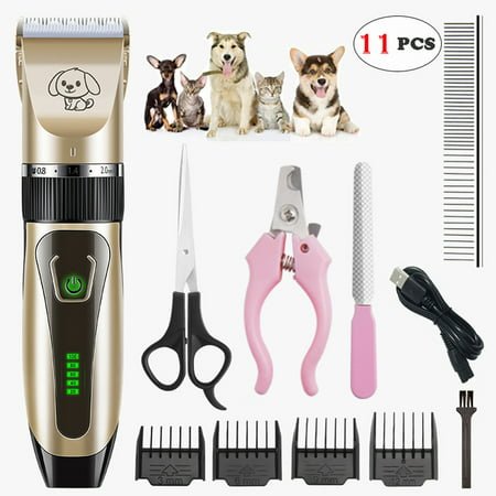 Dog Grooming Kit, Dog Clippers for Grooming for Thick Coats, MHKJP Pet Hair Trimmer Low Noise Electric Cordless Rechargeable, Cat Shaver for Small Large Dogs Cats Pets, 2-Speed (Gold)