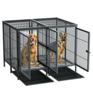 BingoPaw Heavy Duty Metal Dog Crate with Divider & Tray, 51.5″L x 39.3″W x 39.3″H