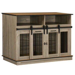 PawHut Dog Crate Furniture for Large & Small Dogs, Double Dog Kennel, Oak