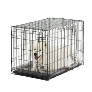 Vibrant Life Double-Door Folding Metal Wire Dog Crate with Divider and Tray, Large, 36″