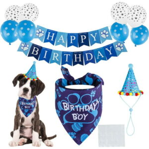 TCBOYING Dog Birthday Bandana, Dog Birthday Boy Hat Scarfs Flag Balloon with Cute Doggie Birthday Party Supplies Decorations(11-Piece Set)