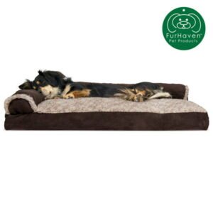 FurHaven Pet Products | Faux Fur & Suede Chaise Lounge Pillow Sofa-Style Pet Bed for Dogs & Cats, Espresso, Medium