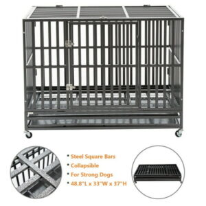 48″ Folding Cage Dog Crate XL Pet Kennel w/ Metal Square Tube Replacement Tray