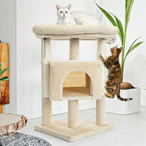 Pefilos Cat Tree Cat Houses for Outdoor Cats Cat Condo for Large Cats with Sisal Scratching Posts, Cat Nest for Indoor Cats Plush Perch, Cat Tower Furniture Cat Bed, Beige