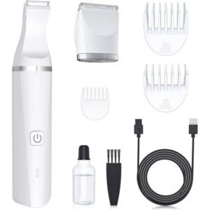 oneisall Dog Clippers with Double Blades, Low Noise Dog Grooming Clippers,Cordless Small Dog Trimmer, Dog Hair Clippers Pet Grooming Kit for Trimming Hair – White
