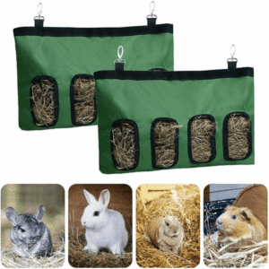 Jellydog Toy 2Pcs 4 Holes Rabbit Hay Feeder Bag – Hanging Guinea Pig Bunny Hay Bag Durable Fabric Bag Hanging Sack for Small Animals Feeding Supply Black