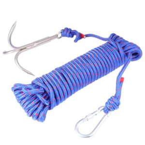 Hemoton 20M 3-claws Grappling Hook Steel Carabiner Climbing Safety Rope Cord Life-Saving Emergency Escape Rope for Outdoor Climbing Anchor Retrieving Hiking Tree Limb Removal (Blue)