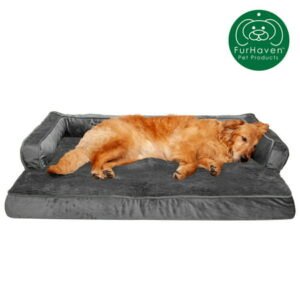 FurHaven Pet Products | Orthopedic Plush & Velvet Comfy Couch Sofa-Style Pet Bed for Dogs & Cats, Dark Gray, Jumbo