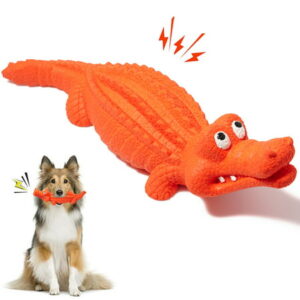 Pet Deluxe Squeaky Dog Toys for Aggressive Chewers, Indestructible Dog Toys Natural Rubber, Interactive Tough Dog Chew Crocodile Toy for Medium Large Dogs