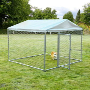 MEETWARM Large Outdoor Dog Kennel, Heavy Duty Metal Big Dog Cage with Galvanized Chain Link Dog Playpen for Large Dog, Dog Run House with Anti-UV&Rainproof Top Cover and Secure Lock