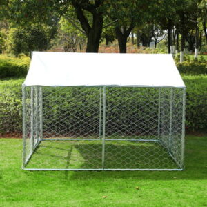 Dog Kennel Dog Fence Outdoor Metal Dog Cage Outside Dog Run House Pet Enclosure Fencing with Water-Resistant Cover Roof Backyard Dog Play Pen